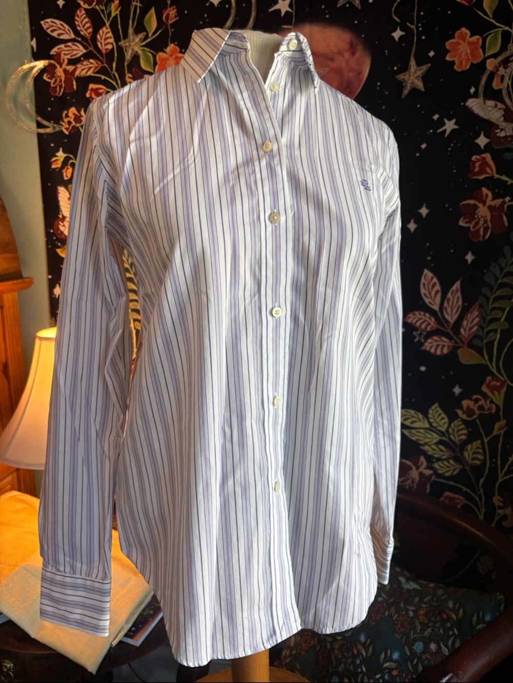 Lauren Ralph Lauren White Shirt with Blue Pinstripes